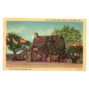 Vintage Postcard Oldest School House St Augustine FL Horse Buggy Tour Duval News